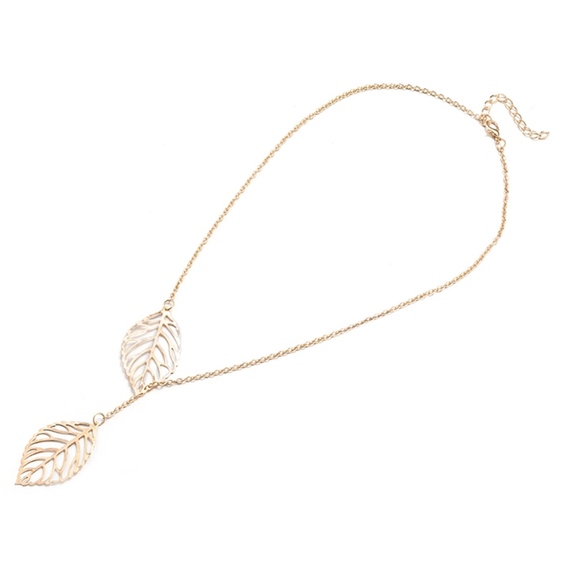 Double Leaf Delicate Necklace Gold - Picture 5 of 8